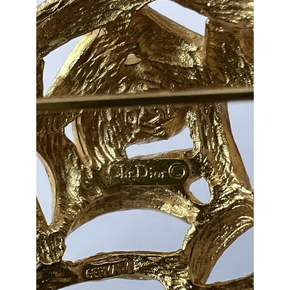 Christian Dior Floral Openwork Rose Brooch Gold Tone Made In Germany Signed - Picture 3 of 5